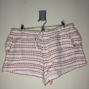 LOU & GREY 100% Cotton Beachy Boho Textured Red White Striped Drawstring Shorts